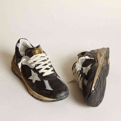 Golden Goose Dad-Star Shoes In Black Mesh And Nappa With Ice-colored Star