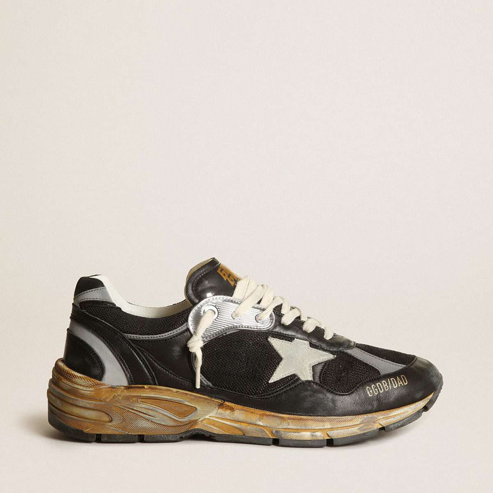 Golden Goose Dad-Star Shoes In Black Mesh And Nappa With Ice-colored Star