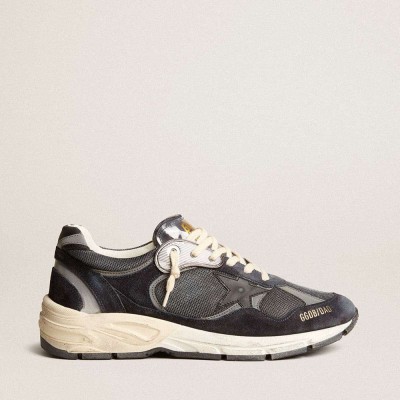 Golden Goose Dad-Star Shoes In Dark Blue Mesh And Suede With Black Star