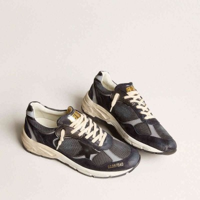 Golden Goose Dad-Star Shoes In Dark Blue Mesh And Suede With Black Star