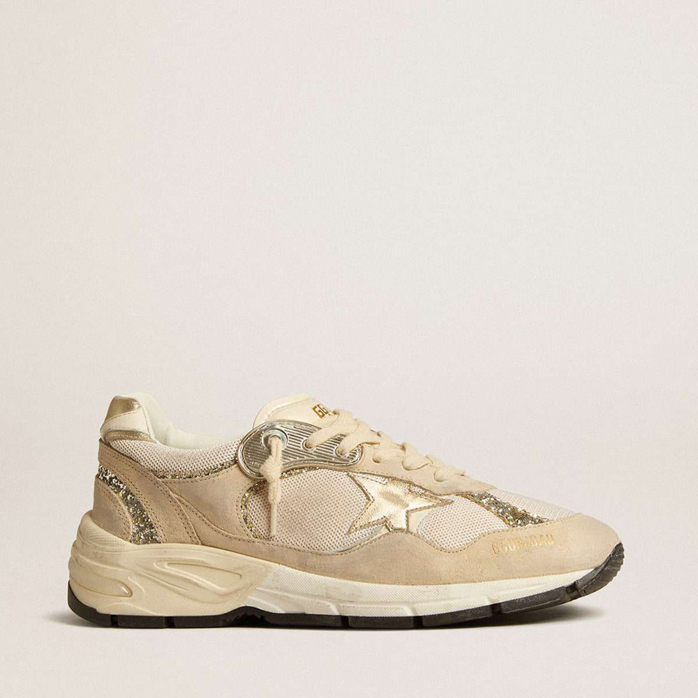 Golden Goose Dad-Star Shoes In Pearl Mesh And Suede With Platinum Leather Star And Heel Tab