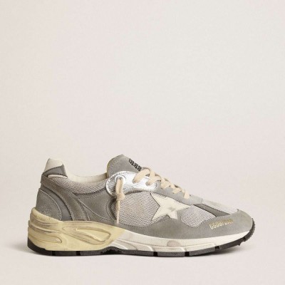 Golden Goose Dad-Star Shoes In Suede And Silver Mesh With White Leather Star And Heel Tab