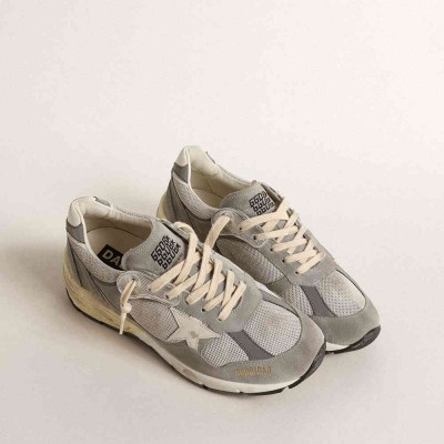 Golden Goose Dad-Star Shoes In Suede And Silver Mesh With White Leather Star And Heel Tab