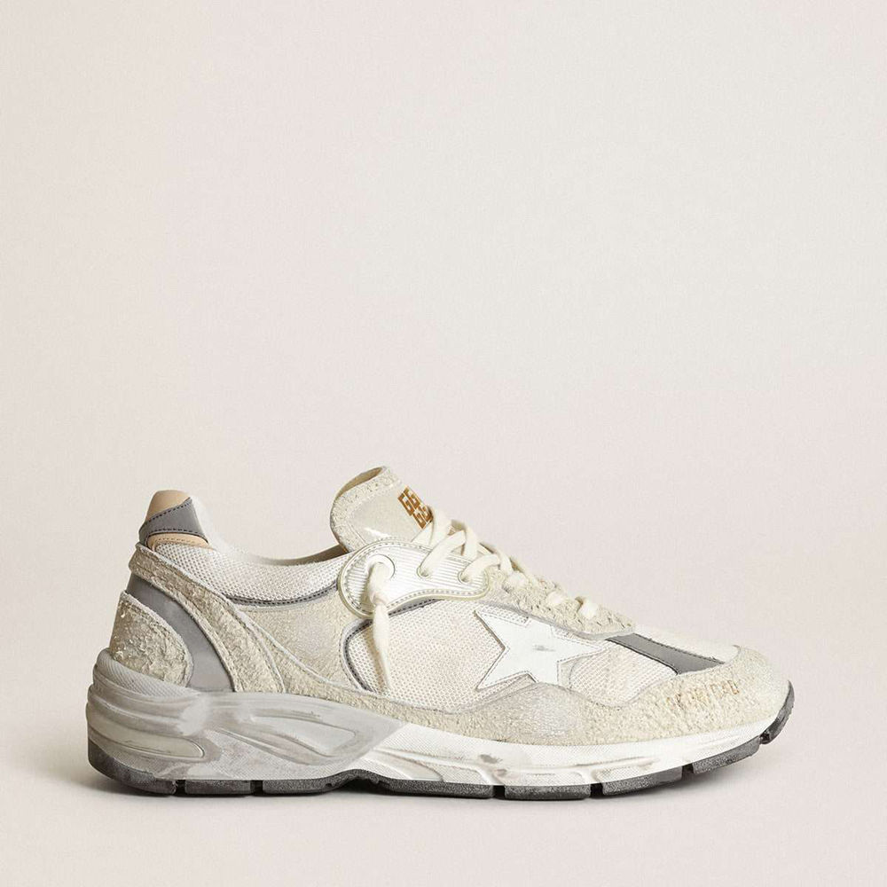Golden Goose Dad-Star Shoes In White And Gray Suede And White Leather Star