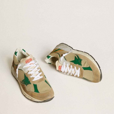 Golden Goose Dad-Star Shoes LAB In Nylon With Green Leather Star And Suede Inserts