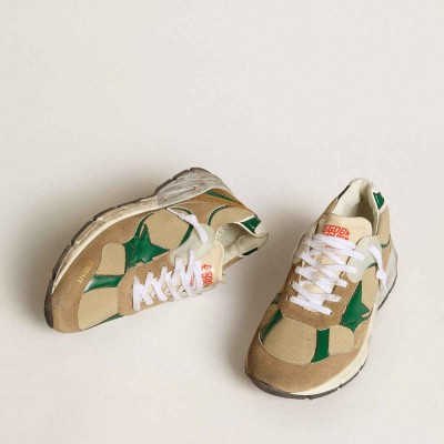 Golden Goose Dad-Star Shoes LAB In Nylon With Green Leather Star And Suede Inserts