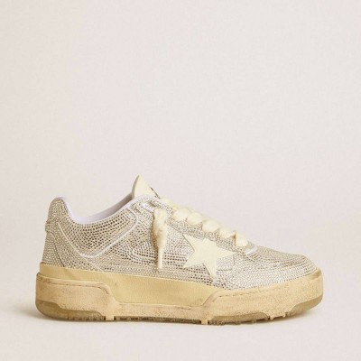 Golden Goose Forty2 Sneakers In White Leather And Swarovski Crystals With White Star