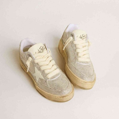 Golden Goose Forty2 Sneakers In White Leather And Swarovski Crystals With White Star