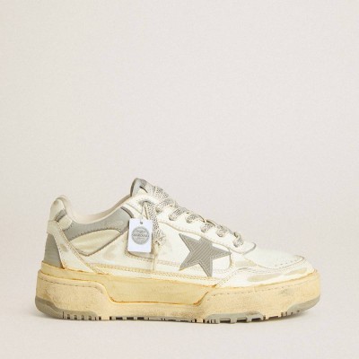 Golden Goose Forty2 Sneakers In White Leather With Laces With Swarovski Crystals And Gray Star