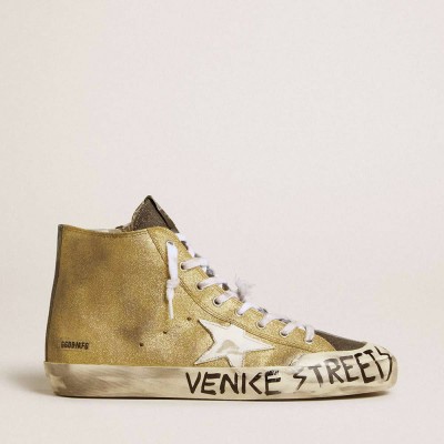 Golden Goose Francy Sneakers LAB In Golden Glitter With White Leather Star