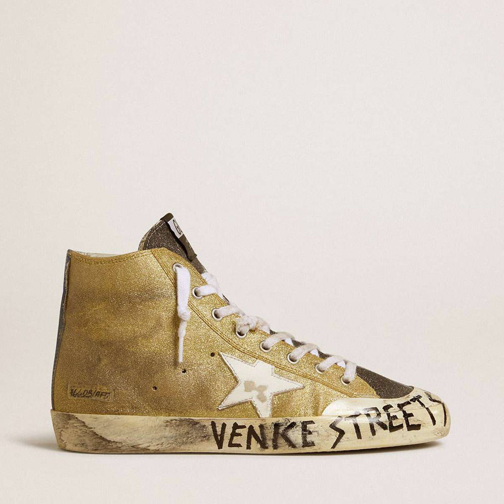Golden Goose Francy Sneakers LAB In Golden Glitter With White Leather Star