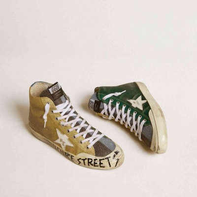 Golden Goose Francy Sneakers LAB In Golden Glitter With White Leather Star