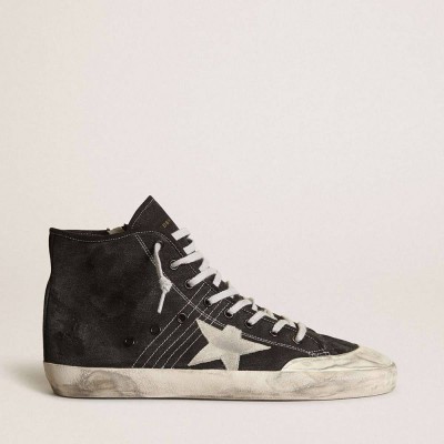 Golden Goose Francy Penstar Sneakers In Black Canvas With White Suede Star And Black Suede Heel Tab