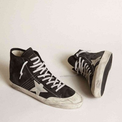Golden Goose Francy Penstar Sneakers In Black Canvas With White Suede Star And Black Suede Heel Tab