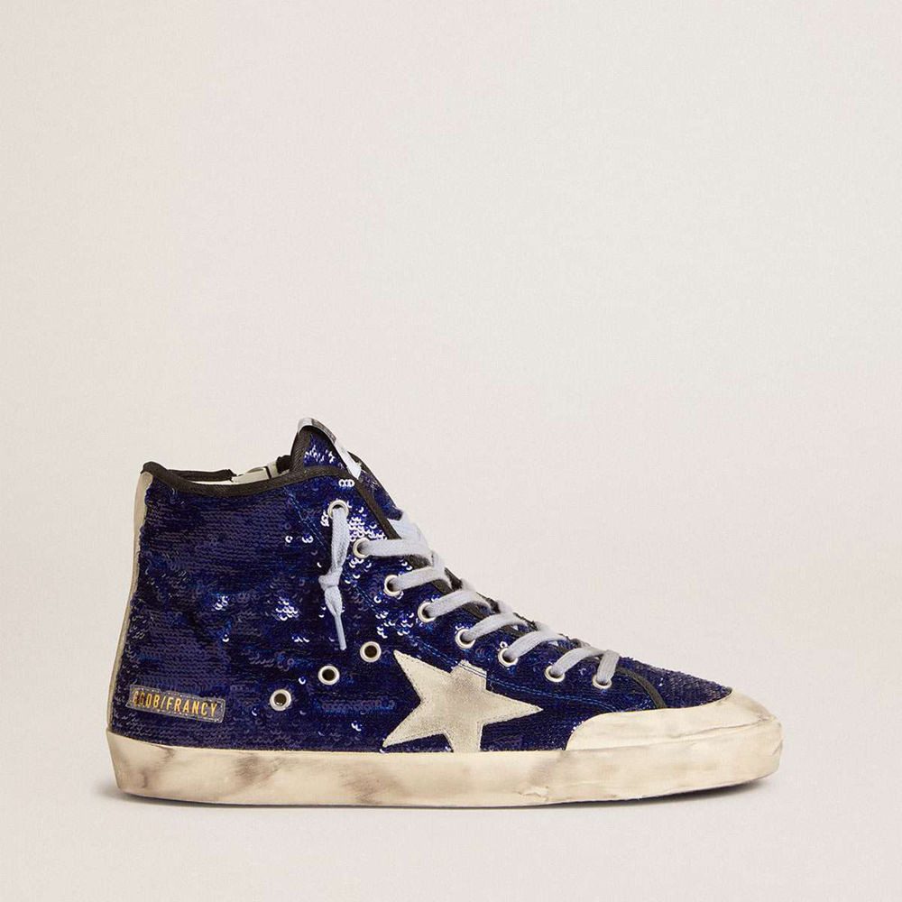 Golden Goose Francy Penstar Sneakers In Blue Sequins With Ice-gray Suede Star