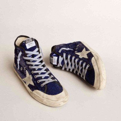 Golden Goose Francy Penstar Sneakers In Blue Sequins With Ice-gray Suede Star