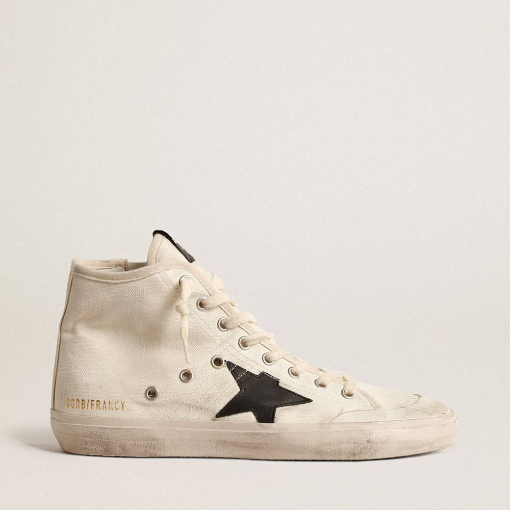 Golden Goose Francy Penstar Sneakers In Canvas With Black Star And Red Stitching
