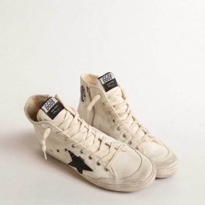 Golden Goose Francy Penstar Sneakers In Canvas With Black Star And Red Stitching