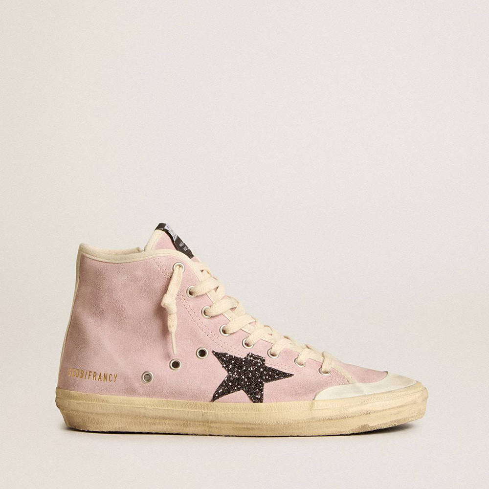 Golden Goose Francy Penstar Sneakers In Pink Suede With Gray Glitter Star