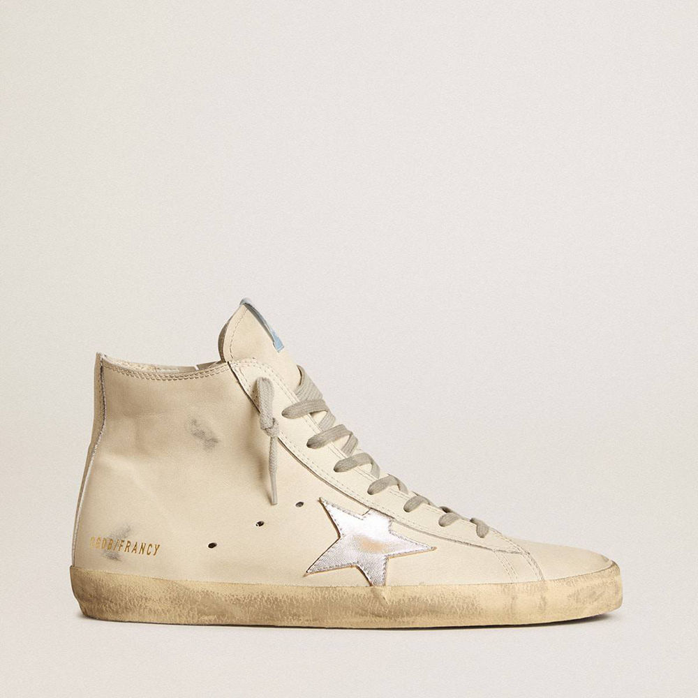 Golden Goose Francy Penstar Sneakers In White Leather With Silver Metallic Leather Star