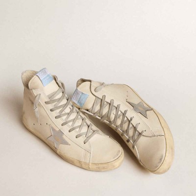 Golden Goose Francy Penstar Sneakers In White Leather With Silver Metallic Leather Star