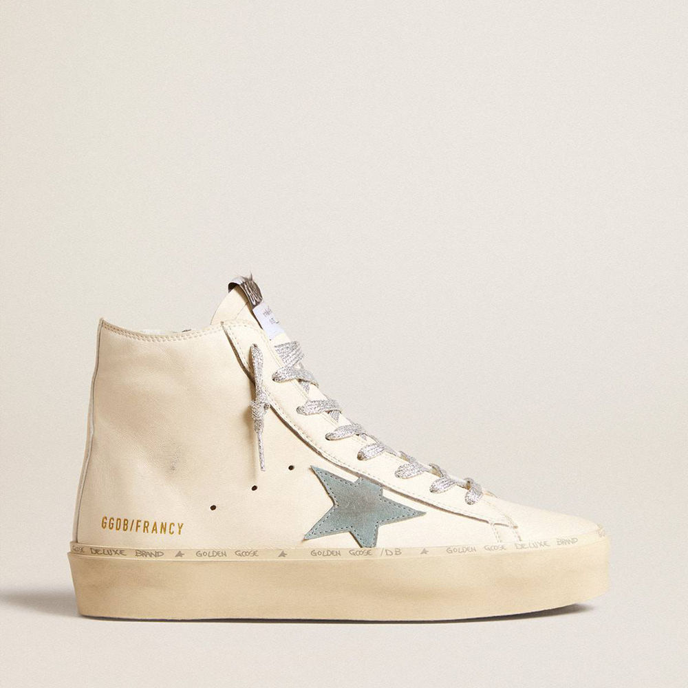 Golden Goose Francy Penstar Sneakers In White Nappa Leather With Powder-blue Suede Star