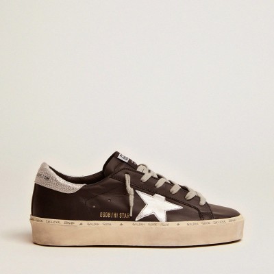 Golden Goose Hi Star Sneakers In Black Leather With Silver Laminated Leather Star