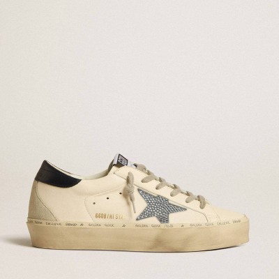 Golden Goose Hi Star Sneakers In Nappa With Swarovski Crystal Star And Dark Blue Leather Heel Tab