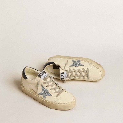 Golden Goose Hi Star Sneakers In Nappa With Swarovski Crystal Star And Dark Blue Leather Heel Tab