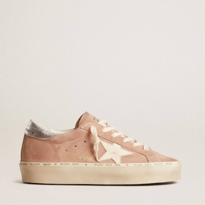 Golden Goose Hi Star Sneakers In Pink Suede With Cream Star And Silver Leather Heel Tab