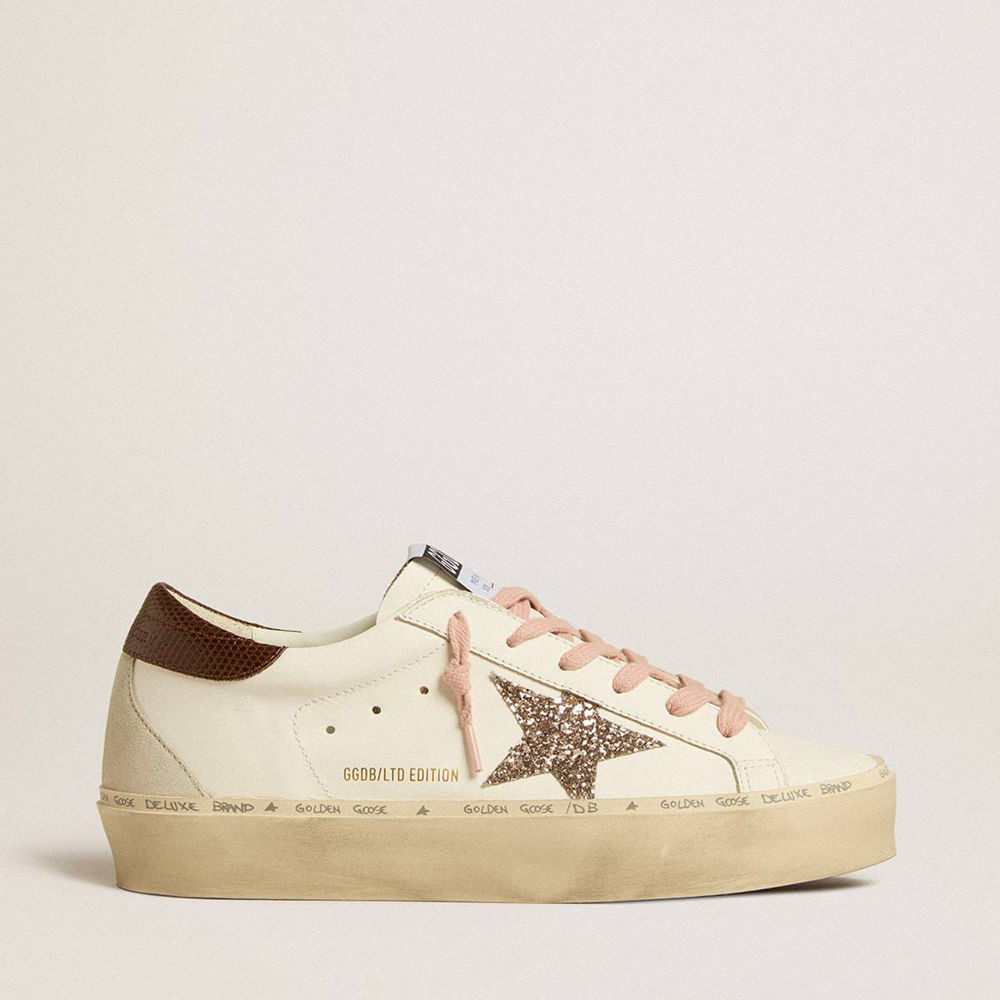 Golden Goose Hi Star LTD Sneakers With Glitter Star And Brown Lizard-print Heel Tab
