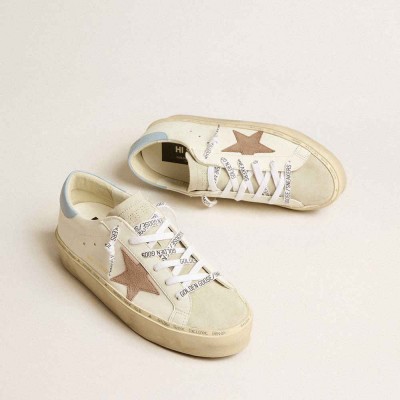 Golden Goose Hi Star LTD Sneakers With Pink Suede Star And Light Blue Leather Heel Tab
