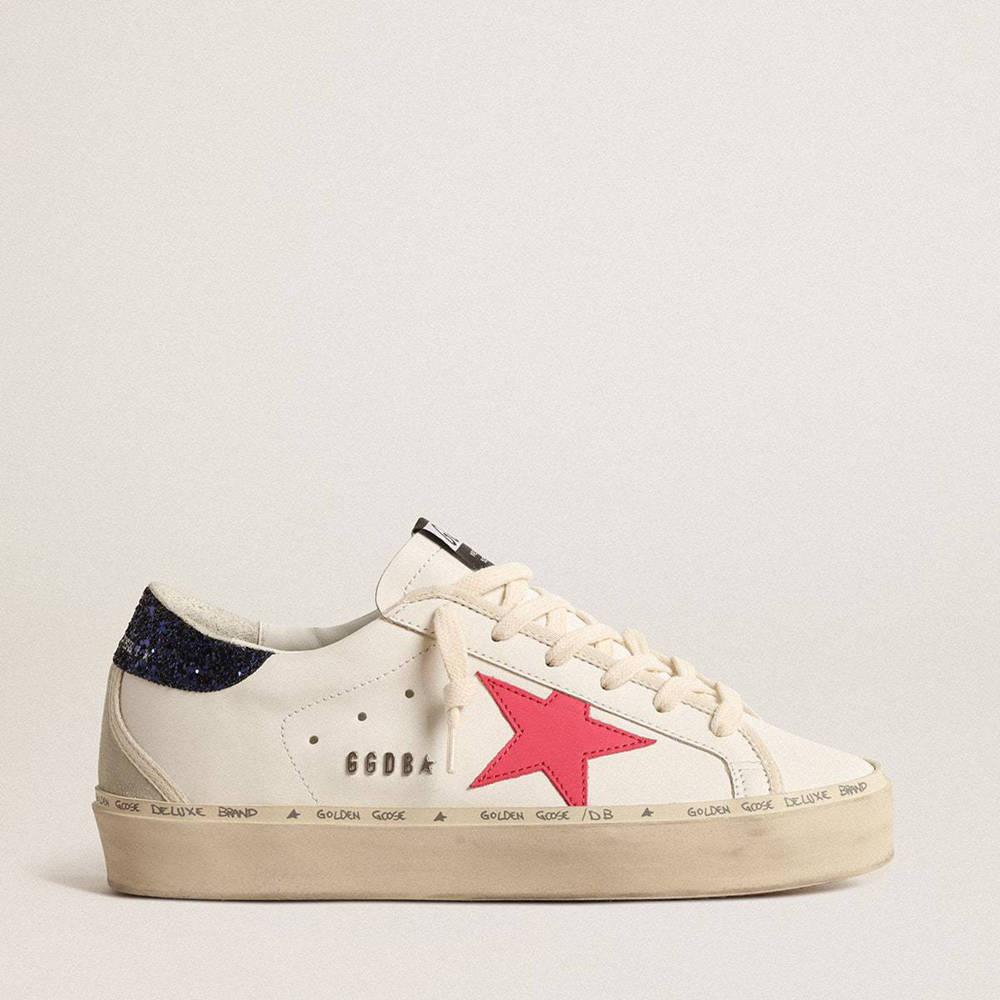 Golden Goose Hi Star Sneakers With Fuchsia Leather Star And Blue Glitter Heel Tab