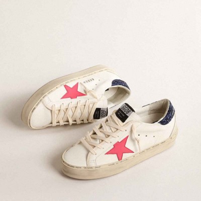 Golden Goose Hi Star Sneakers With Fuchsia Leather Star And Blue Glitter Heel Tab