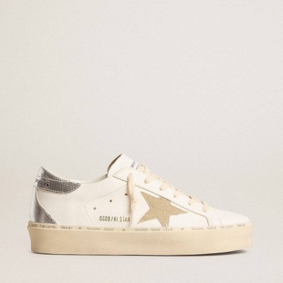 Golden Goose Hi Star Sneakers With Gold Glitter Star And Lizard-print Leather Heel Tab