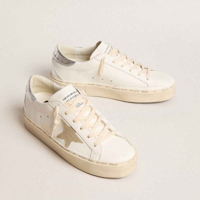 Golden Goose Hi Star Sneakers With Gold Glitter Star And Lizard-print Leather Heel Tab