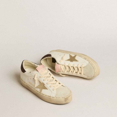 Golden Goose Hi Star Sneakers With Platinum Metallic Leather Star And Glitter Heel Tab