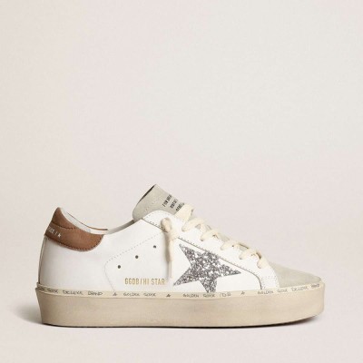 Golden Goose Hi Star Sneakers With Silver Glitter Star And Dove-gray Nubuck Heel Tab