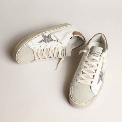 Golden Goose Hi Star Sneakers With Silver Glitter Star And Dove-gray Nubuck Heel Tab