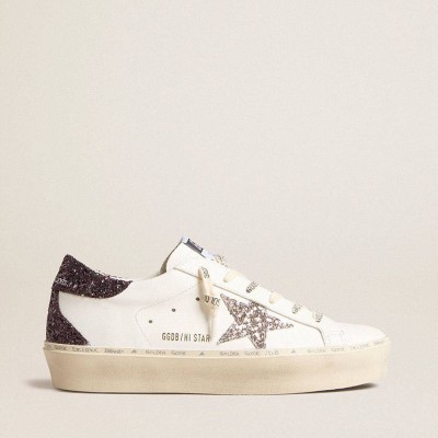 Golden Goose Hi Star Sneakers With Silver Glitter Star And Ruby Red Glitter Heel Tab