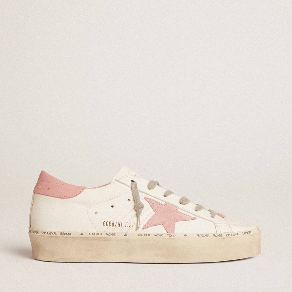 Golden Goose Hi Star Sneakers With Suede Star And Old Rose Leather Heel Tab