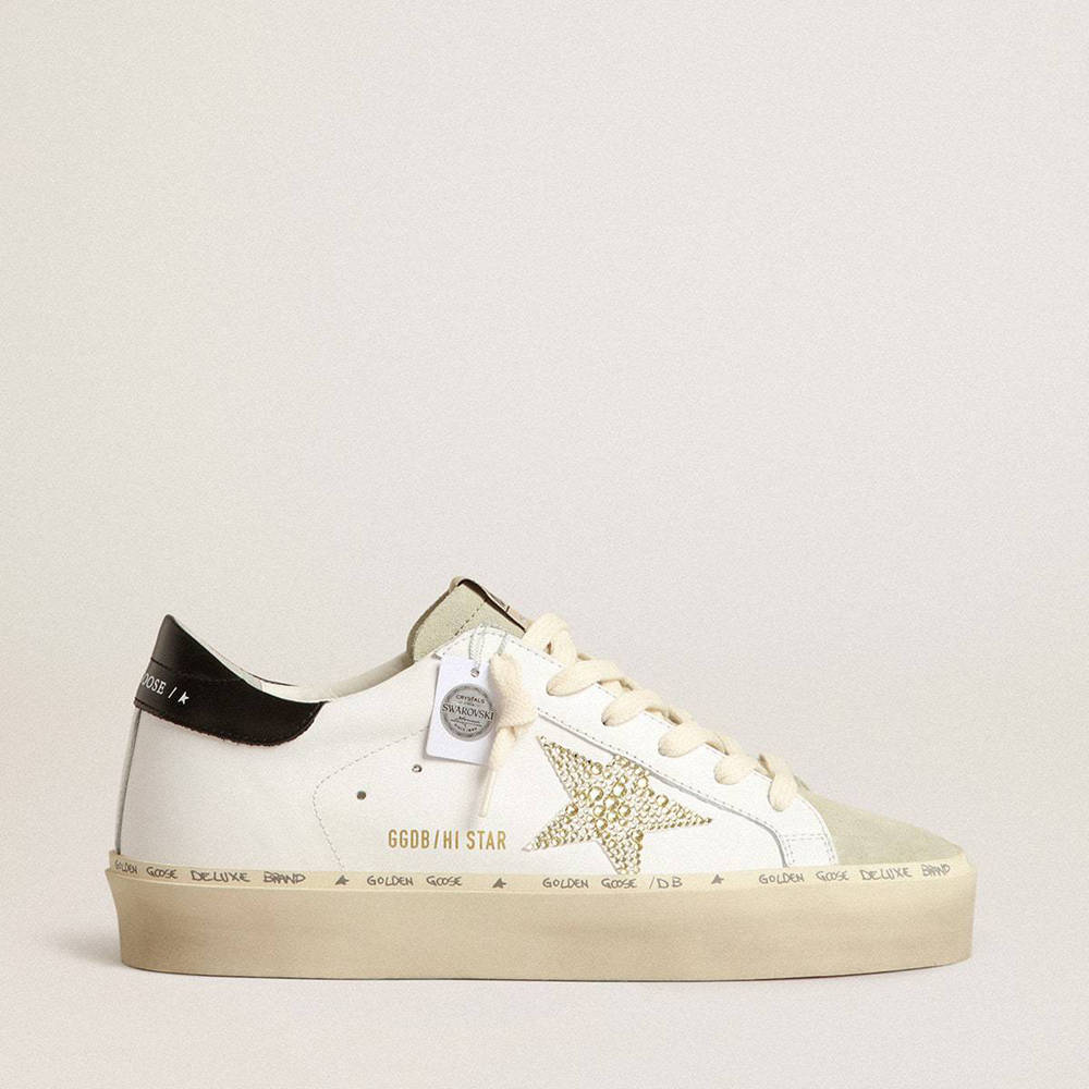 Golden Goose Hi Star Sneakers With Swarovski Crystal Star And Black Heel Tab