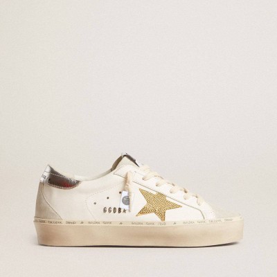 Golden Goose Hi Star Sneakers With Swarovski Crystal Star And Silver Leather Heel Tab