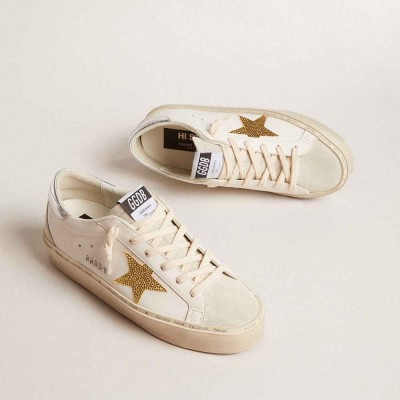 Golden Goose Hi Star Sneakers With Swarovski Crystal Star And Silver Leather Heel Tab