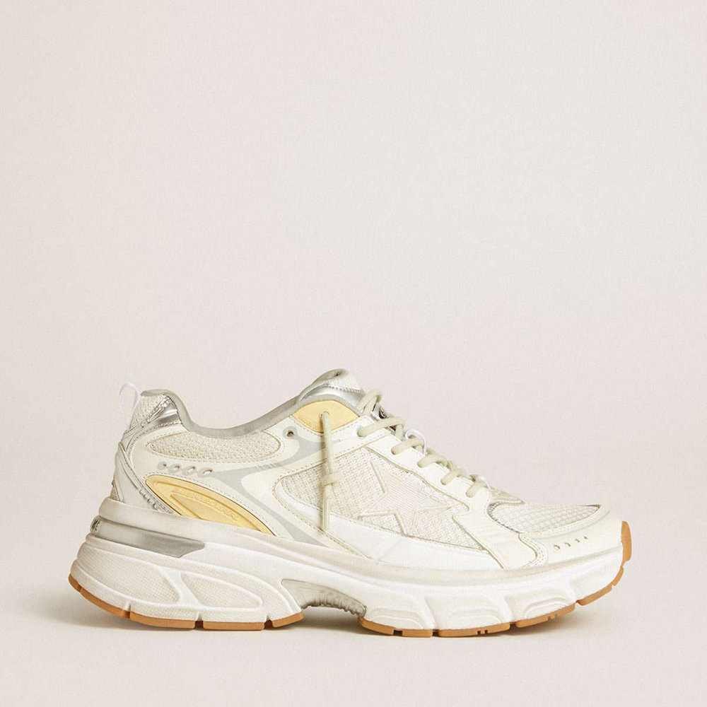 Golden Goose Lightstar Sneakers In White Leather And Mesh With Worn-white Star