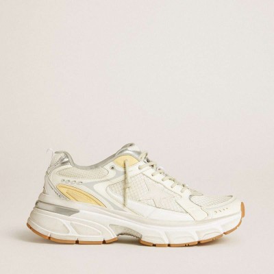 Golden Goose Lightstar Sneakers In White Leather And Mesh With Worn-white Star
