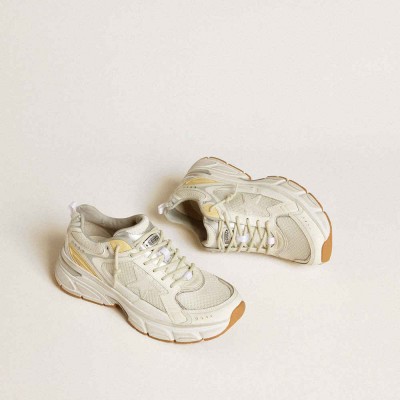 Golden Goose Lightstar Sneakers In White Leather And Mesh With Worn-white Star