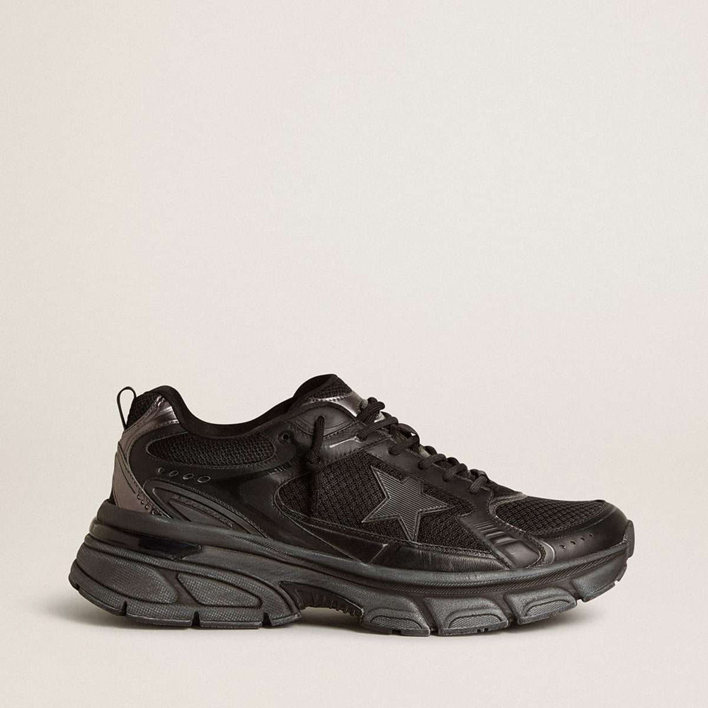 Golden Goose Lightstar Sneakers With Black Leather And Mesh Upper And Black Star