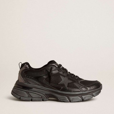 Golden Goose Lightstar Sneakers With Black Leather And Mesh Upper And Black Star