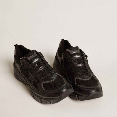 Golden Goose Lightstar Sneakers With Black Leather And Mesh Upper And Black Star